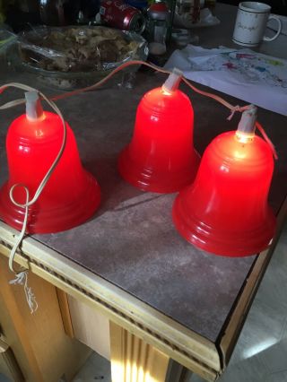 Set Of 3 Vintage Hard Plastic Christmas Bells Twinkling Lights