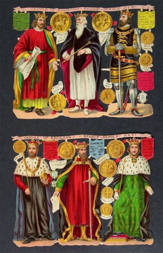 1890s Raphael Tuck Uncut Sheets Of Die Cut Scraps Kings Of England Paper Dolls