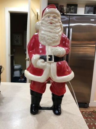 Antique Vintage 16 1/2” Hard Plastic Blow Mold Light Up Christmas Santa Claus