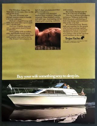 1971 Trojan F - 26 Yacht Boat Photo " Something Sexy To Sleep In " Vintage Print Ad