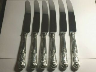 6 X Lge Silver Handle Walker&hall Kings Pattern Table Knives,  24,  Cm,  L Sheff - 1938