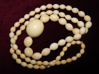 Long Antique Chinese Oval Carved Bovine Bone Bead Necklace - 87g 39 "