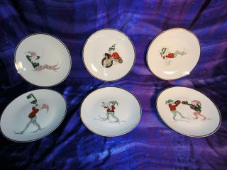 Restoration Hardware Naughty Elves Desert Plates Set Of 6 Vintage Christmas