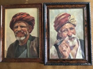 Antique European School Oil On Canvas Portraits Men With Turbans,  Signed