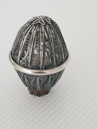 Antique Solid Silver Filigree Egg With Silver Thimble Chester Hallmark