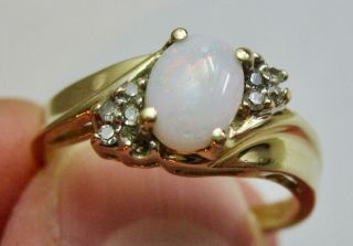 Vintage Adl 14k Yellow Gold Opal And Diamonds Ring Size 7.  0