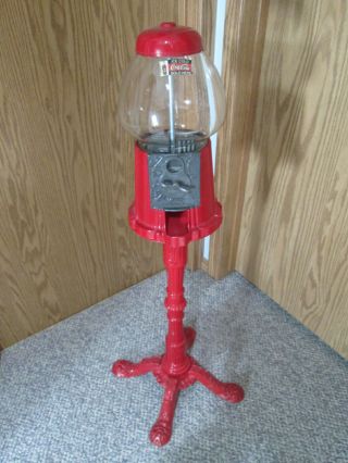 Vintage Red Carousel Bubble Gum Candy Machine On A Stand " Glass Globe "