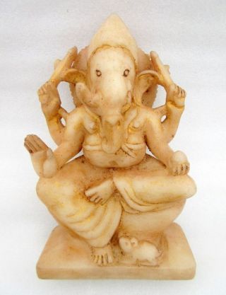 Antique Old White Marble Stone Hand Carved Hindu God Ganesha Sculpture Statue 2