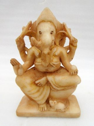 Antique Old White Marble Stone Hand Carved Hindu God Ganesha Sculpture Statue 3