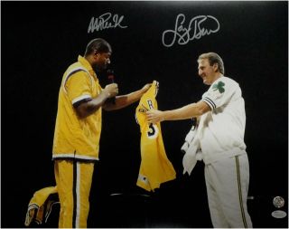 Larry Bird Magic Johnson Signed Auto 16x20 Photo Lakers Celtics Retirement Jsa