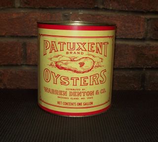 Vintage Patuxent Brand Oysters Tin One Gallon Warren Denton Broomes Island Md