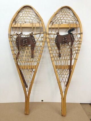 Old Antique Vintage Indian Made 14 " X 41 " Snowshoes For Decor Or Arts And Craft