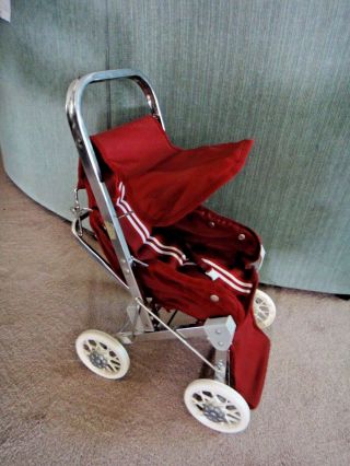 Vintage Sturdy Metal Folding Baby Doll Carriage Buggy Stroller With Sunshade
