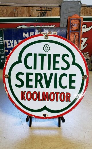 Cities Service Oil Company Porcelain Sign Vintage Petroleum Gas Pump Plate