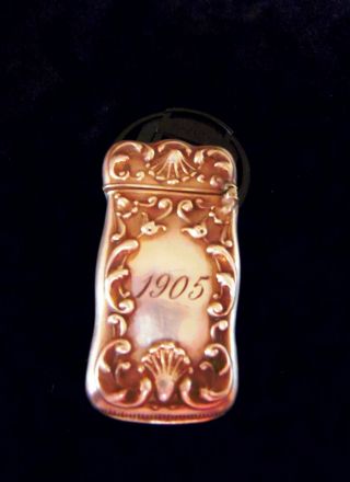 Antique Sterling Silver Vesta Case Match Safe 1905 18.  2gr.  64 Oz