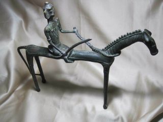 Antique Bronze Dogon Horse With Royal Warrior.  Large 15 " X 12 ".  Warm Patina