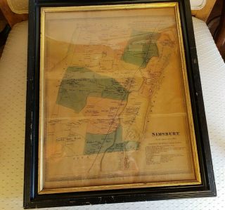 Antique Map Of Simsbury Ct Framed Circa 1870 - 1898 Great Piece