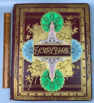 Antique 19th Century Victorian Scrapbook Album W 100,  Trade Cards