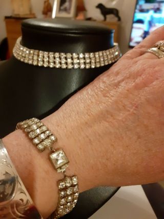 1950s Rhinestones Necklace / Choker And Bracelet Vintage Jewellery