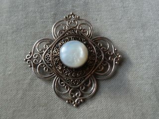 Vintage Jewellery Suarti Sterling Silver Mother Of Pearl Pendant Brooch