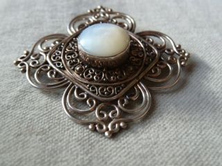 Vintage jewellery Suarti Sterling Silver Mother Of Pearl Pendant Brooch 2