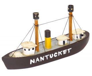 Vtg Small Handmade Nantucket Wood Ship Boat Steamer Steamship Souvenir Toy Model