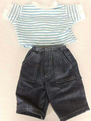 Vintage Cabbage Patch Kids Doll Clothes Blue Jeans Denim & Shirt Blue Stripes