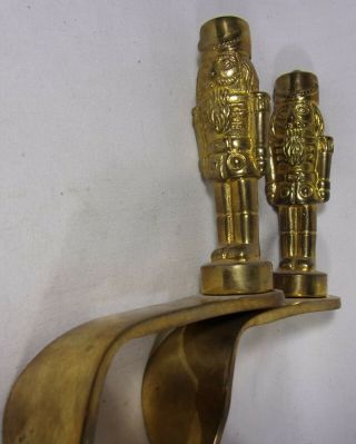 Vintage Brass Set Christmas Nutcracker Stocking Holders Fireplace Mantle Statues