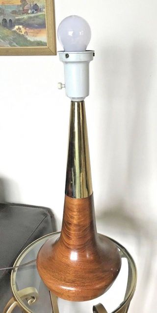 Mid - Century Danish Modern Teak Wood And Brass Table Lamp 20 " (no Shade Or Bulb)