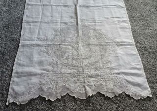 Antique Figural Appenzell Lace Embroidered Hand Towel Courting Couple Vtg Linen