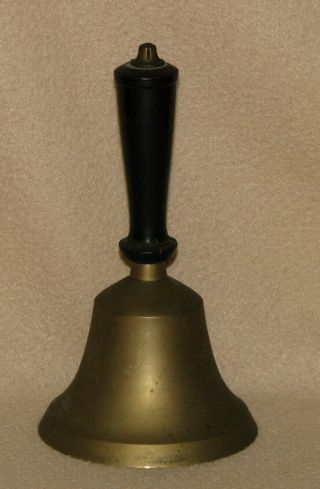 Antique Brass Hand Held School Bell W Wood Handle 7.  5 " Tall & 4 " Wide Vintage