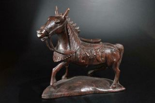 A3893: Japanese Wooden Horse Statue Sculpture Ornament Figurines Okimono