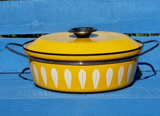Vintage Catherine Holm Yellow Lotus Enamel Covered Pot Dutch Oven Casserole Pan