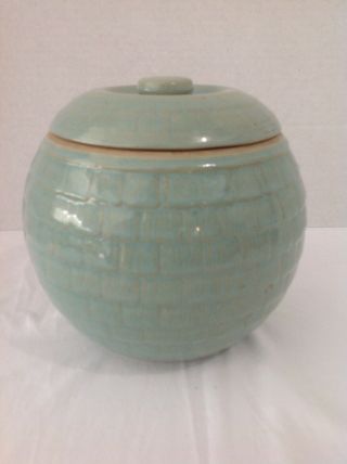 Vintage Cookie Jar Stoneware Pottery Green / Blue.