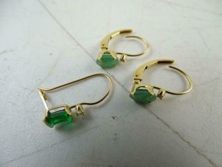 Vintage 14k Solid Yellow Gold Emerald Pierced Earring Set 0.  9 Grams Diamond Old