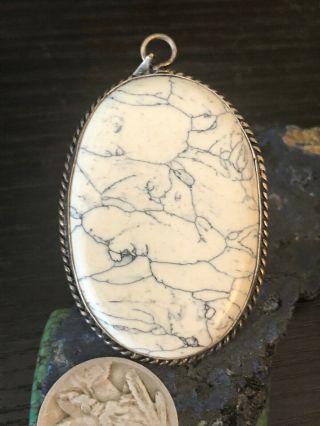 Vintage Native American White Buffalo Sterling Silver Turquoise Pendant 14 G