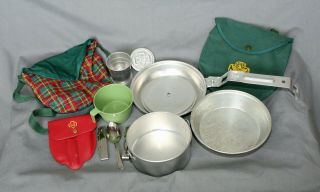 Girl Scout Vintage Official Camping Kit And Utensil Set