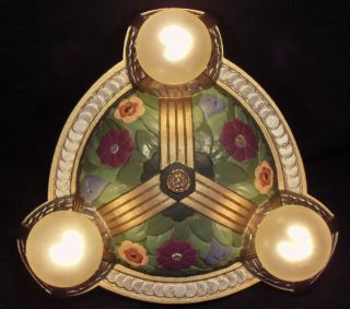 Rare Antique Cast Iron Art Nouveau Flush Mount Ceiling Light Ca 1920 Restored