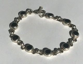 Sterling Silver 925 Vintage Top Quality Signed Southwestern Onyx Bracelet 18.  3 G