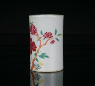 FINE Antique Chinese Famille Rose Porcelain Flower Bitong Brush Pot 19th/20th C 2