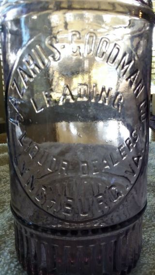 Vintage Whiskey Bottle,  LAZARUS GOODMAN CO.  LYNCHBURG,  VA.  - SUN PURPLE - QUART 2