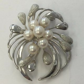 Vintage Sterling Silver 925 Pearl Floral Pin/pendantq832