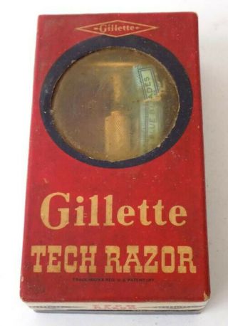 Vintage Gillette Gold Color Tech Razor Ball End Box w ' Blue Blades 40 ' s 3