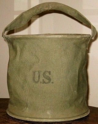 Vintage Wwii 1945 Us Army Canvas Field Collapsible Water Bucket Military Gear