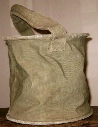 Vintage WWII 1945 US Army Canvas Field Collapsible Water Bucket Military Gear 2