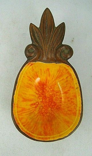 Vintage 1962 Treasure Craft Ceramic Hawaii Ashtray Pineapple Yellow Orange Red