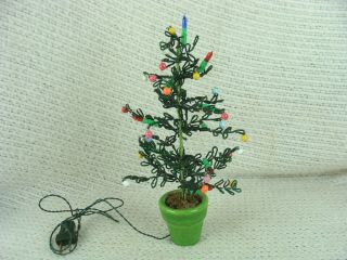 Vintage Hand Beaded Glass Seed Bead Christmas Tree W Ornaments Lighted Italy 11 "