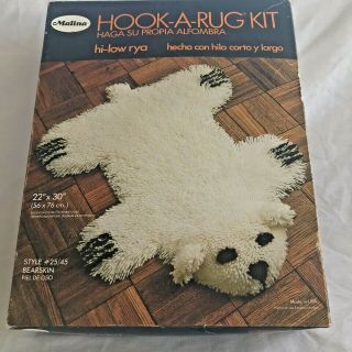 Vintage Malina Hook - A - Rug Kit Bearskin Polar Bear Rug Latch Hook Yarn Craft Kit