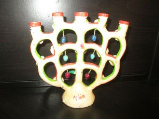 Vintage Mexican Folk Art Pottery Tree of Life Candle Holder Bird Flowers 2