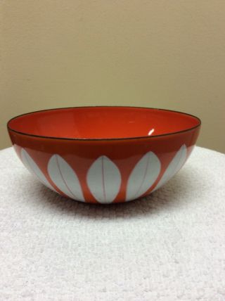 Vintage Cathrine Holm 5.  5” Orange And White Lotus Enamel Bowl